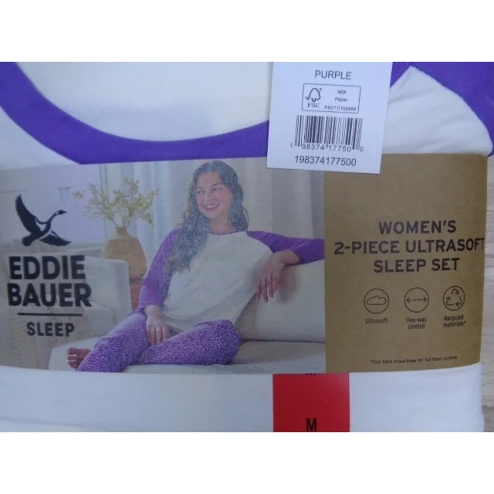 Eddie Bauer PJs 2-piece Set Medium Ultrasoft Pajama Sleep Set Purple/White‎